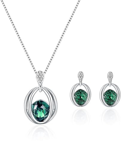 FDEETY Schmuck Schmuckset Damen Kristall Anhänger Halskette und Ohrring Set Brautschmuck Hochzeit Set Hochzeitsschmuck