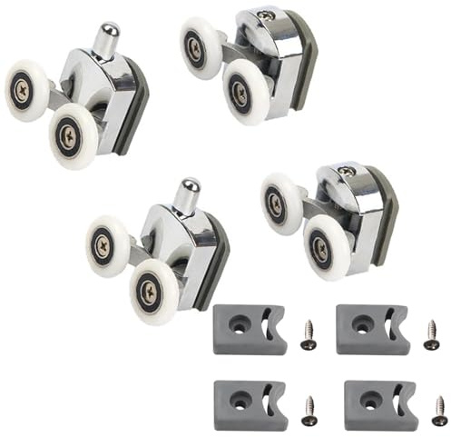 4 Pièces Poulies Porte Douche Chromées, Rouleaux Porte Douche, Douche Coulissante Remplacement, Roulettes Coulisses Porte, Roues Porte Douche, Poulies Verre Douche, pour Accessoires Cabine Douche