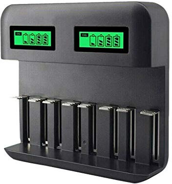 8-Slot Battery Charger USB Powered AA/AAA/C/D Rechargeable Battery Charger with LCD Display