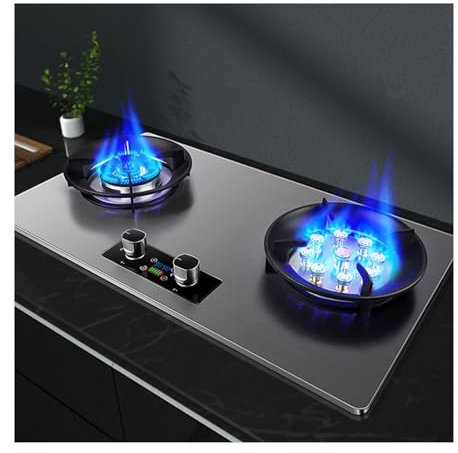 Cuisinière À Gaz 2 Brûleurs, 5,2 KW, Feu Élevé Temporisé À 9 Cavités, Panneau En Acier Inoxydable, Support De Poêle En Fonte, Convient For La Cuisine Domestique Avec Protection Contre Les Flammes(LPG)