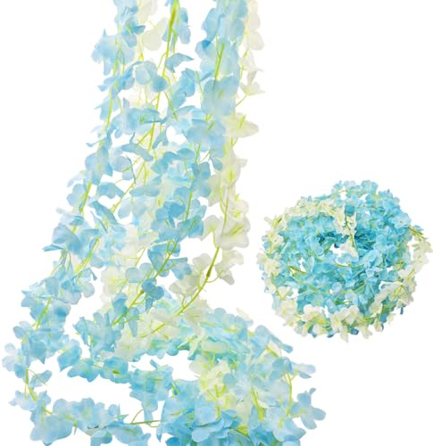 BSITSSS 3 Piezas 200cm Guirnalda de Flores Artificiales, Blanco Azul Guirnalda Flores Artificiales Decoracion Colgantes para Boda Jardín Balcón Exterior