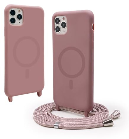 VAVAVOOMY Handykette Hülle für iPhone 11 Pro(5.8) mit Band Halsband Lanyard (abnehmbar) Handyhülle, Verstellbarer Lanyard.Magnetisch Stoßfest Silikonhülle Wireless Charging kompatibel .-Rosa