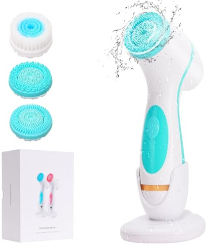 Facial Cleansing Brush, 3 in 1 Electric Face Scrubber with 3 Brush Heads for Women/Men, Waterproof Rechargeable Face Cleansing Brush for Dry Oily Sensitive Skin (Blue)
