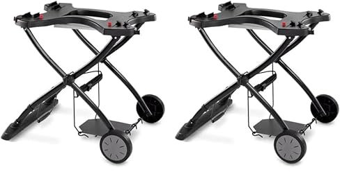 Weber Rollwagen, klappbar für Q1000- und Q2000-Serie, komfortable Grillhöhe, Stabiler Stand, mit Zwei Rädern - Schwarz (6557) (Packung mit 2)