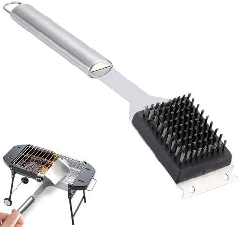 Grillbürste Edelstahl, 40CM Grill Reinigungsbürste mit Griff Drahtbürste Grill Edelstahl Grillrostreiniger mit Schaber Grillzubehör Grillbürste für Gussrost (L)