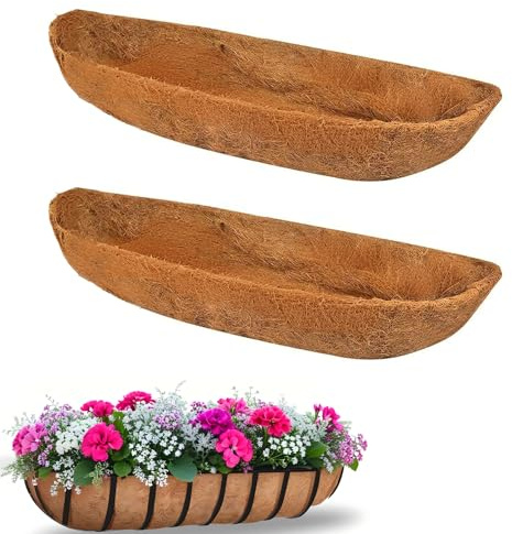 Lykvrii 2PCS Trough Liners Coco 48 inch (122cm), Coco Coir Hanging Basket Liner - 24/30/36/48 Inch Plant Trough Liner for Garden Window Box & Wall Flower Basket Planters