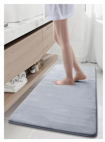 Weicher Teppich Badezimmer-Badematte mit Kopfsteinpflaster-Prägung, Korallenvlies, rutschfester Teppich in der Badewanne, Bodenteppich, Duschraum-Fußmatte Für Schlafzimmer, Wohnzimmer(Light Grey,50x80