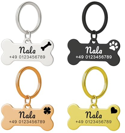 XMHome Hundemarke in Knochenform 2 Stueck Gravur mit Name & Telefonnummer Personalisierter Haustieranhänger für Hunde, Katzen & Welpen Gold 40 * 20mm