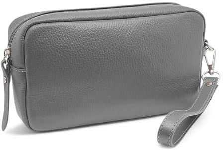 FAST WORLD SHOPPING Pochette de poignet en cuir véritable, sac pour homme avec poignée amovible, sac à main fabriqué en Italie, sac avec poignée sous bras, bureau voyage occasionnel 22 x 12 x 5 cm