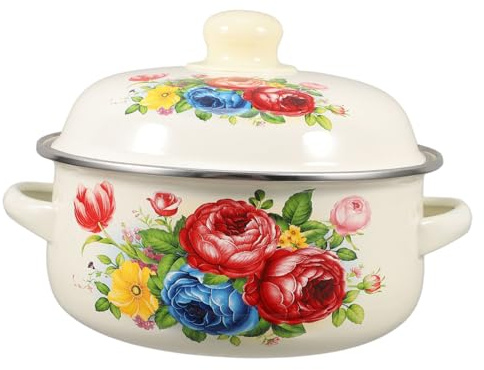 Zerodeko Enamel Stock Pot with Lid Porcelain Cookware Double Boiler Pot for Induction Cookers Heat Resistant Nonstick for Small Families Kitchen Cooking