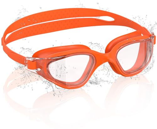 Ambienden Gafas Natación para Niños, HD 180° Gran Angular de Visión Gafas de Natación para 3-14 Años, Antivaho, Protección UV, Ajuste Rápido, Sello de Silicona, Gafas Piscina Unisex, T-Orange