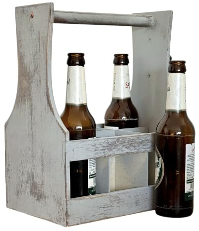 Männerhandtasche Bier, personalisierter Bierträger aus Holz im Shabby Chic mit Flaschenöffner, Flaschenträger 6 Flaschen, Bierkasten mit Griff, personalisierte Geschenke für Weihnachten, Geburtstag