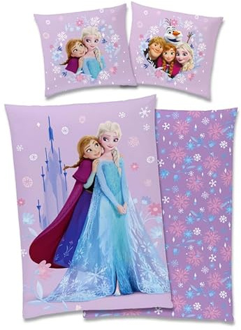 Disney Frozen - Die Eiskönigin kuschelige Bettwäsche, 80x80 + 135x200cm mit Reißverschluss