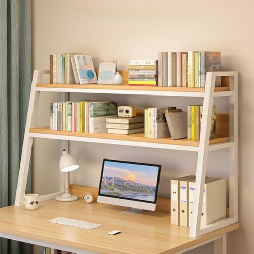 LISHEUK Schwarzer Schreibtisch für Studentenwohnheime – 2-stufiges Leiterregal, Computerregal & Organizer-Ablage – Mehrzweck-Präsentationsregal für Zuhause & Büro (115 x 32 x 90