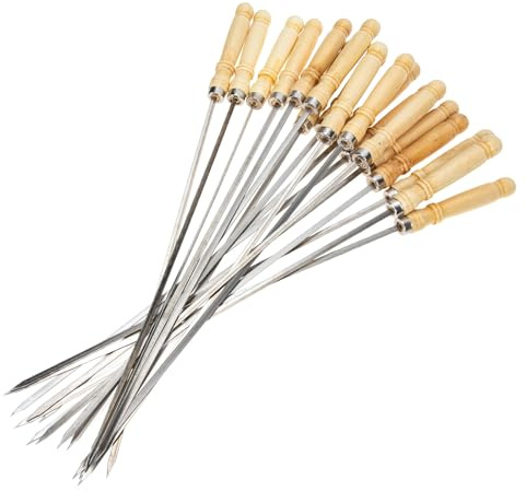 Levemolo Brochetas para Asar de Acero Inoxidable 18 Piezas Mango de Madera Grande Plano 40 Cm Reutilizables para Barbacoa Camping Parrilla Utensilios para Cocinar al Aire Libre