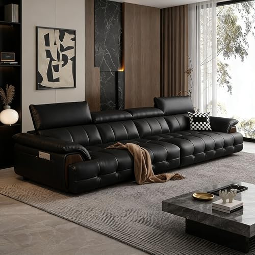 Italiensk lyxig modern enkel lädersoffa, massiv träram, rymlig och mjuk soffa, modern stor storlek, lämplig för vardagsrum/kontor/lägenhet.