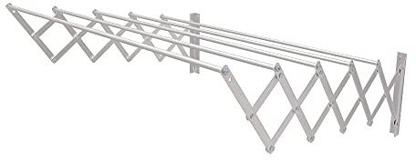 Amig – Ausziehbarer Wandwäscheständer - Maße: 110x14x3 cm - Trockenlänge: 5,5 m - Rostfreies Aluminium - Edelstahlschrauben - Für Innen- und Außenbereich - Einfache Montage