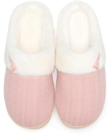 NineCiFun Women's Slip on Fuzzy Slippers Memory Foam House Slippers Outdoor Indoor Warm Plush Bedroom Shoes Scuff with Faux Fur Lining size 9 10 pink