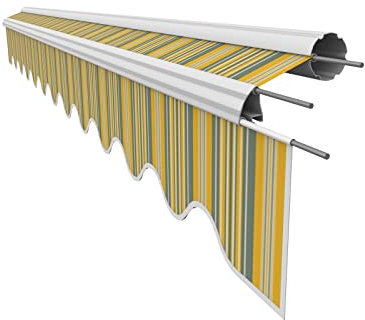 VANA Markisenstoff mit Volant für 4 x 2,5 m Markisen Ersatzstoff Markisentuch Bespannung Sonnenschutz fertig genäht Maß Tuch 3,83 x 2,5 m Volant 3,83 x 0,21 m Design SPD035