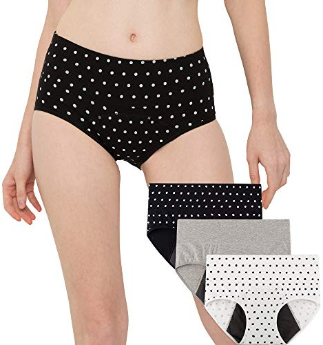INNERSY Culotte Menstruelle Absorbante Femme Coton Taille Haute Slip Post Accouchement Lot de 3 (Doit être utilisé avec des tampons)