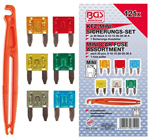 Mini-Sicherungen von 5 bis 30 Ampere – 120 Sicherungen + Zange