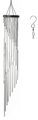 Large Wind Chime with 18 Scrub Aluminum Tubes and 2 Hooks Classic Wind Chime for Outdoor Garden Home Decor Silver