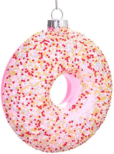 BRUBAKER Donut mit Streuseln Rosa - Handbemalte Weihnachtskugel aus Glas - Mundgeblasener Christbaumschmuck Figuren lustig Deko Anhänger Baumkugel - 10 cm