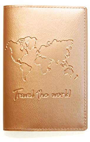 Nessis Manufactur Reisepasshülle mit Prägung TRAVEL The World, Reiseetui, Travelwallet, Dokumententasche, Ausweistasche (Rosegold)