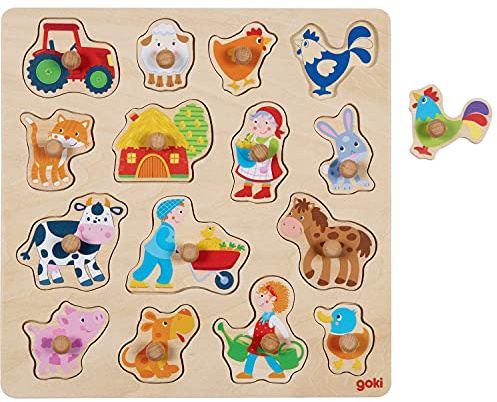 goki 57379 - Hintergrundbildpuzzle Tiere aus Holz - 15 Teile