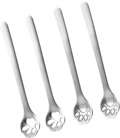 4 Stück Edelstahl Katzenpfoten Kaffeelöffel Set, Rostfrei Und Langlebig, Perfekt Für Kaffee, Tee Und Getränke, 14.8 Cm
