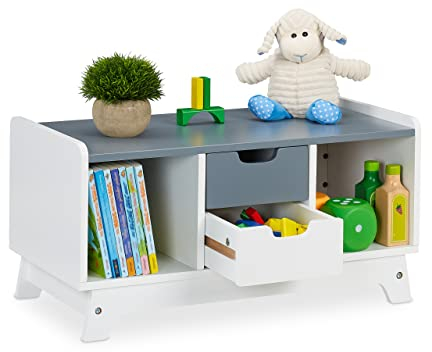 Relaxdays Kinderregal für Spielsachen & Bücher, HBT: 30x60x30 cm, 4 Fächer, Mädchen & Jungen, Spielzeugregal, weiß/grau