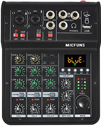 Audio Mixer M4 Channels 48V Studio Karaoke Protable BLuetooth Live DJ Console