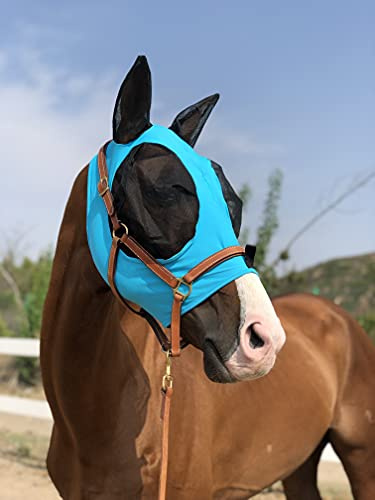TGW RIDING Häst flugmask super komfort hästflugmask elasticitet flugmask med öron (L, stillahavsblå)