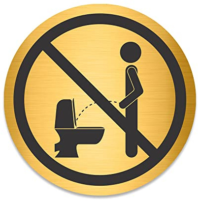 Blacked LaserTEC Leitsysteme - Acryl Schild - Rund 10 cm Durchmesser - Selbstklebend - Gold gebürstet - Metall-Optik - UV beständig - Für Innen und Außen (WC: Nicht im Stehen pinkeln)