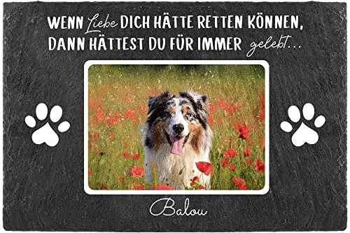 Schieferplatte Gedenktafel für Hund & Katze - mit Foto und Name bedrucken - wundervoller Spruch - Tiergrabstein, wetterfest - Schiefertafel 20x30cm I personalisiert