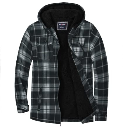 igeekwell Chemise Flanelle Veste Homme Hiver Polaire Chaude Carreaux Coton Manches Longues Classique Travail Casual à Capuche Regular Fit(Noir,L)