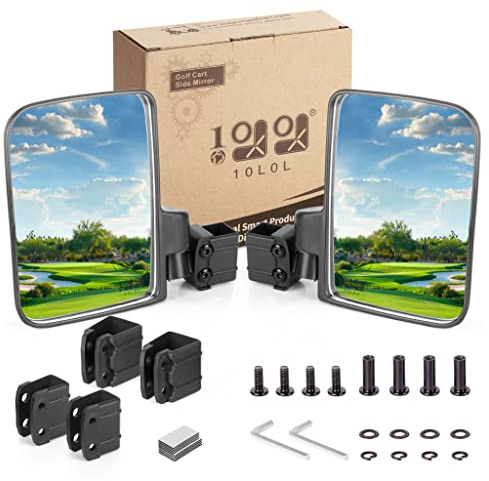 10L0L Ingen borrning hopfällbar golfbil spegel HD sidospegel glas spegel för Yamaha Club Car EZGO och andra golfvagnar