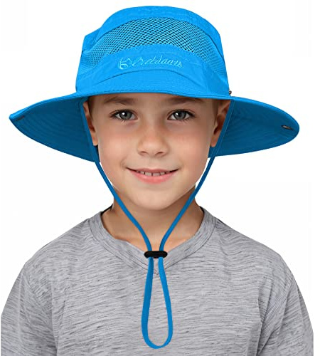 Century Star Outdoor Kids Sun Hat UPF 50+ Quick Dry Adjustable Bucket Hat Windproof Waterproof Beach Fishing Safari Hat Sky Blue 5-13T