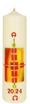 Osterkerze modernes Motiv, rot-gelb 270 x Ø 70 mm