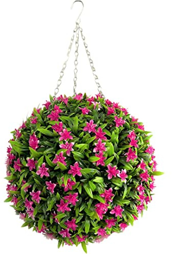 Best Artificial 38cm Lily Topiary Hanging Flower Ball **UV Fade Protected** (Pink)