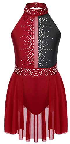 Alvivi Maillot de Patinaje Artístico para Niña sin Mangas Maillot Ballet con Falda Tul Vestido Brillante de Baile Lírico Gimnástico Disfraz de Bailarina Ballet 5-16 Años A Rosa Oscuro 7-8 años