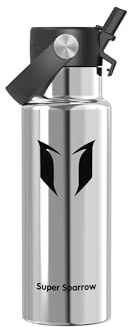 Super Sparrow Water Bottle Stainless Steel 18/10 - Ultralight Metal Water Bottle - 350ml - Insulated Water Bottles - Water Bottle with Straw Lid - Flask for Gym, Travel, Sports