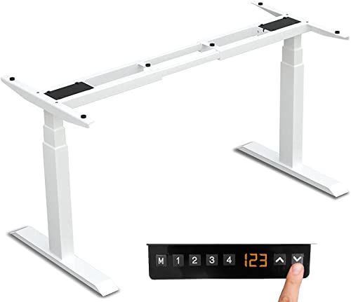 LMG Germany Höhenverstellbarer Schreibtisch (610x1250 cm) - Steh- und Sitzpult mit Ladebuchsen - Höhenverstellbares Tischgestell Elektrisch mit Stahlfüßen - Schreibtisch Höhenverstellbar, weiß