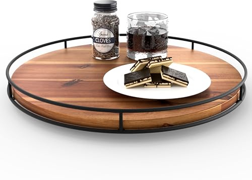 TIDITA Lazy Susan Drehteller aus Akazienholz mit Metallrahmen, großer Lazy Susans Organizer, Arbeitsplattenaufbewahrung, Serviertablett aus Holz für Charcuterie, Käsebrett, Küchentheke, drehbar, 40,6