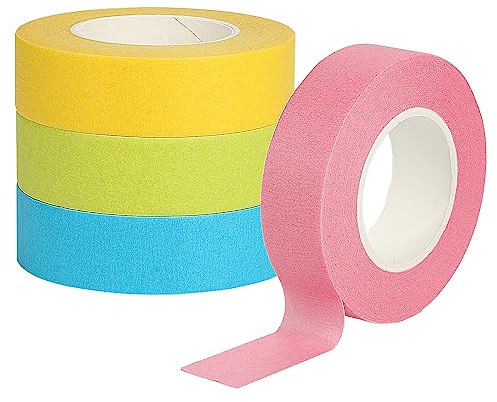 PEAKTOP 4Coloured Tape Sticky for Craft, 19mm Color Masking Tapes Rolls Set | Wide Writable Rainbow Tape, Colorful Paper Painters Tape, Leaves No Residue for Art, Packing, Diy Decorative, 65 Ft