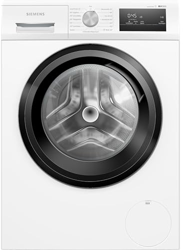 Siemens WM14N001 Waschmaschine iQ300, Frontlader mit 8kg Fassungsvermögen, 1400 UpM, speedPack L, smartFinish, LED-Display, iQdrive, Weiß, 60cm