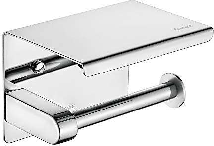 Ibergrif MK34050- Porta Carta Igienica Adesivo, Porta Rotolo Carta Igienica da Parete con Porta Cellulare per Bagno e Toilette,Acciaio Inossidabile con 3M/Viti,Argento