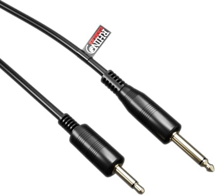 rhinocables 3.5mm to 6.35mm Mono Jack Audio Cable | Aux TS Lead with Gold-Plated Connectors | 1/8 to 1/4 Male Plug for Guitar, Amps, Sound Mixers, Headphones, Laptops & More (Black, 2m)