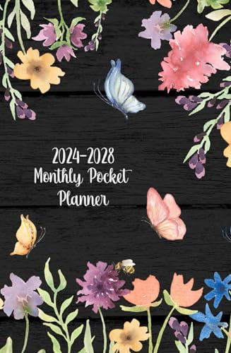 2024-2028 Monthly Pocket Planner: Small Calendar from January 2024 to December 2028 with Holidays, Butterfly Flower