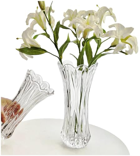 Yuuker.T Glasklare Kristallvase für Pampasgras, frische Blumen im Büro, modernes Bauernhaus, groß und hoch, Heimdekoration für Couchtisch, Bücherregal, Tischdekoration, Esszimmer, Badezimmer, Theke